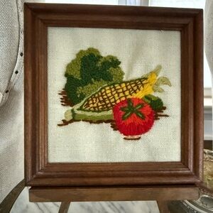 Vintage Framed Embroidery Still Life with Stand
